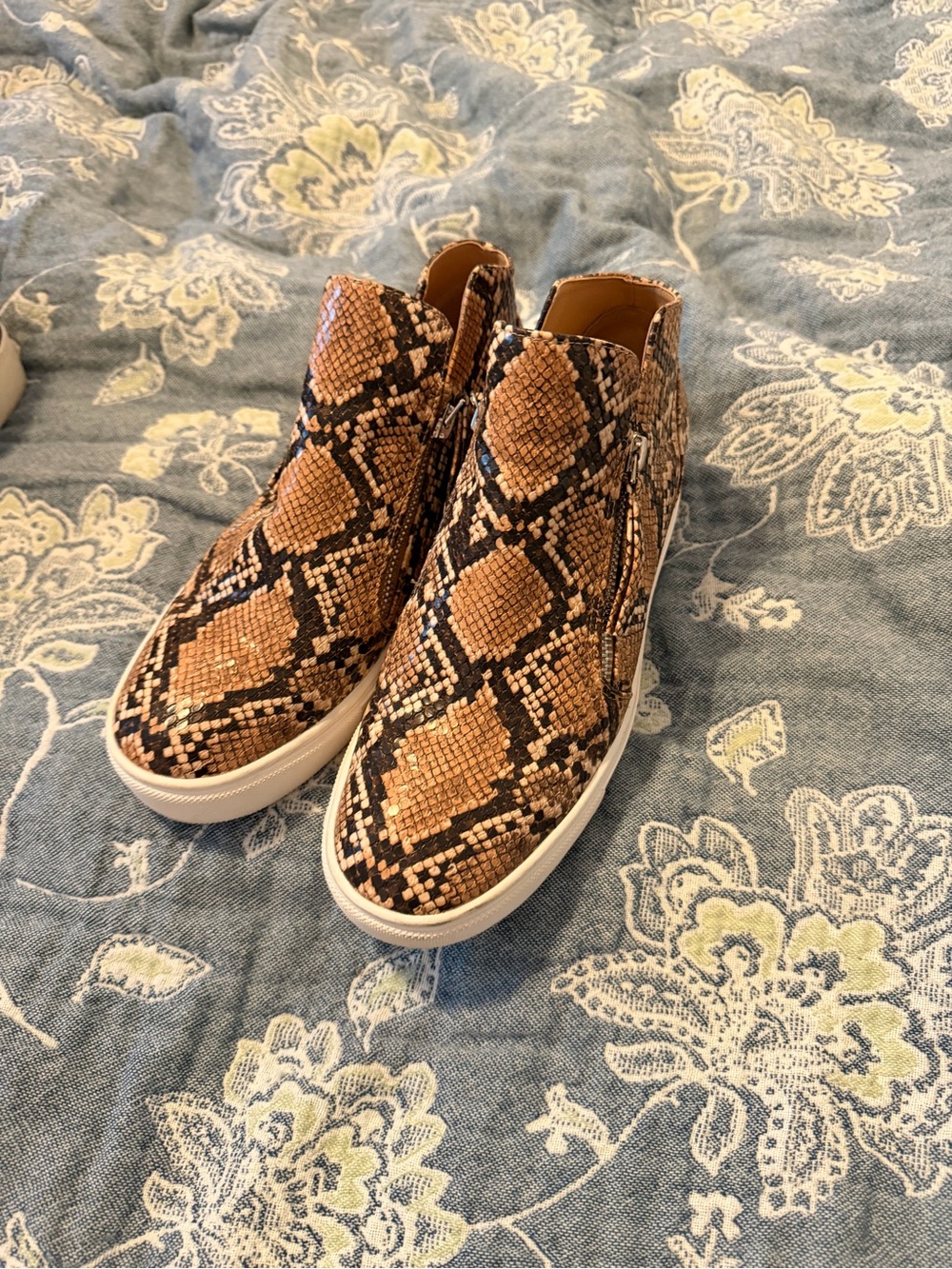 Steve Madden Brown Snake-Print Wedge Sneakers